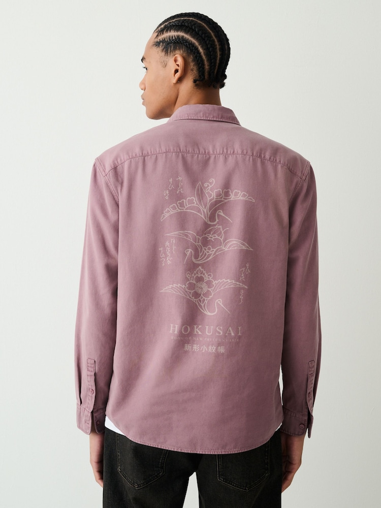 Pink Hokusai - Ağır Çəkili Oksford Uzun Qollu Köynək - 10şəkildən 1 şəkil