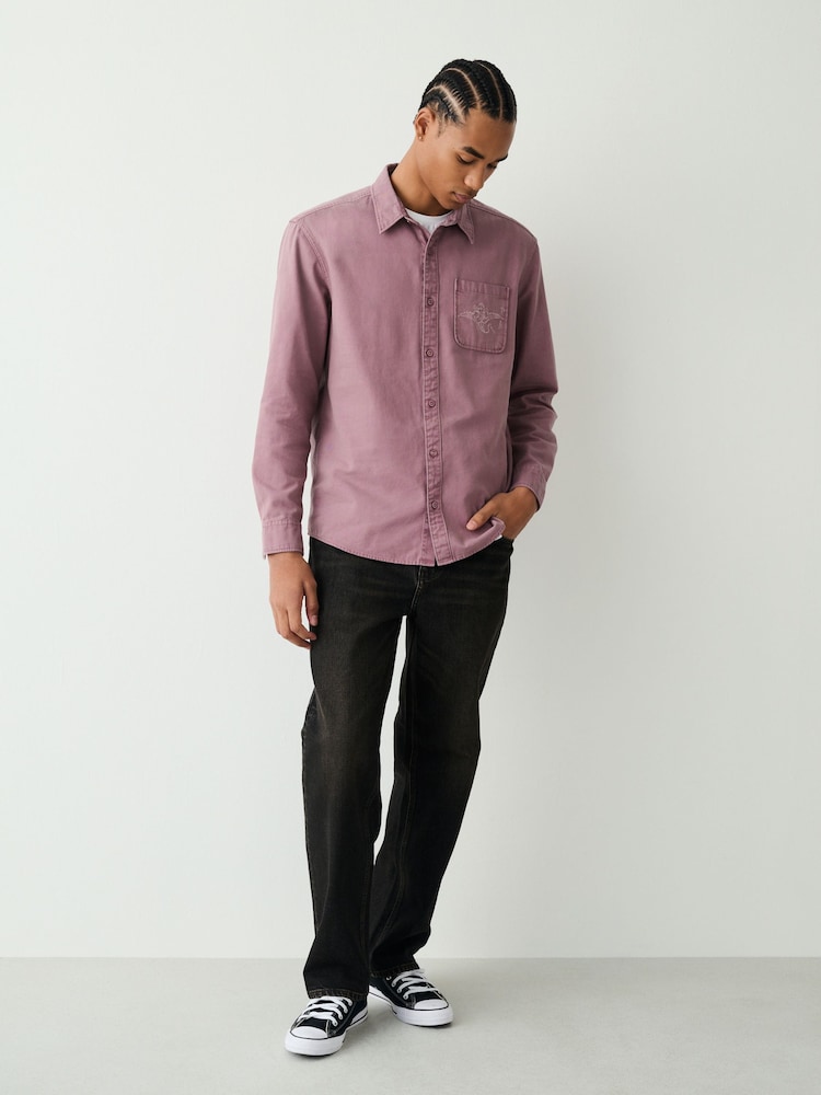 Pink Hokusai - Ağır Çəkili Oksford Uzun Qollu Köynək - 10şəkildən 2 şəkil