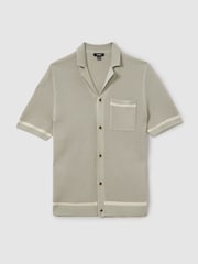 Reiss Light Sage Green Albion Open-Stitch Cuban Collar Shirt - Image 2 of 5