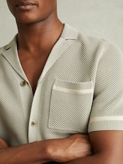 Reiss Light Sage Green Albion Open-Stitch Cuban Collar Shirt - Image 3 of 5