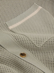 Reiss Light Sage Green Albion Open-Stitch Cuban Collar Shirt - Image 5 of 5