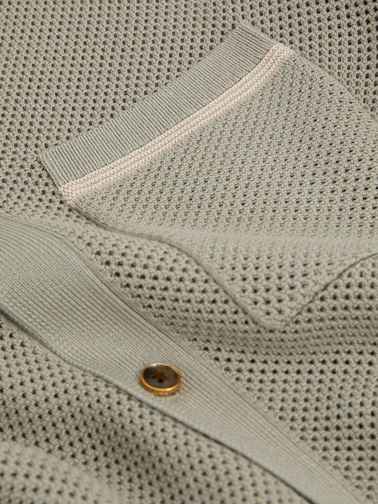 Reiss Light Sage Green Albion Open-Stitch Cuban Collar Shirt - Image 5 of 5
