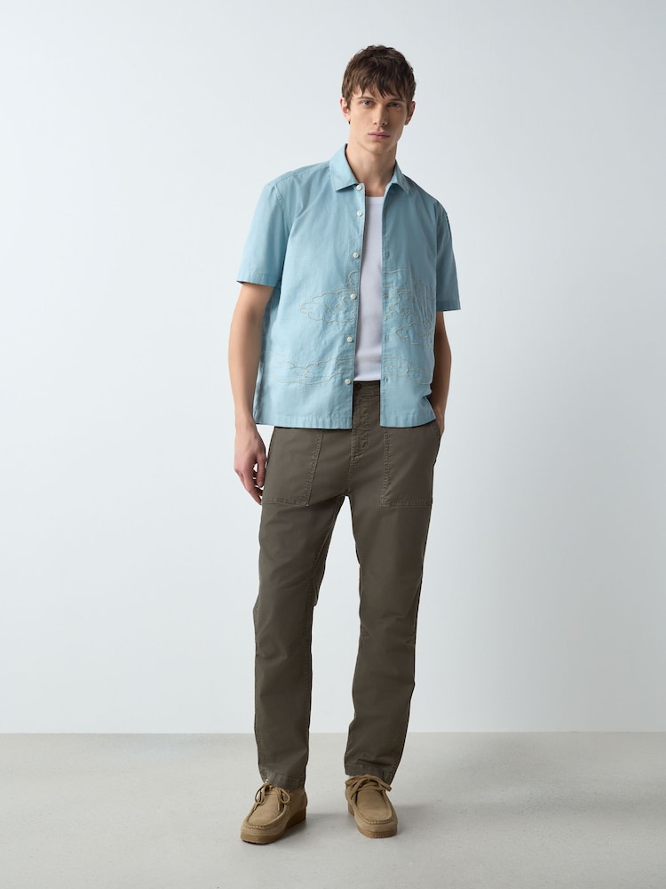 Bleu - Chemise Hokusai Wave texturée à manches courtes - Image 2 de 8