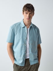 Bleu - Chemise Hokusai Wave texturée à manches courtes - Image 3 de 8