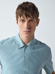 Bleu - Chemise Hokusai Wave texturée à manches courtes - Image 4 de 8