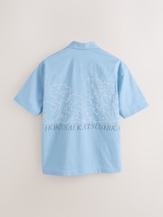 Bleu - Chemise Hokusai Wave texturée à manches courtes - Image 6 de 8