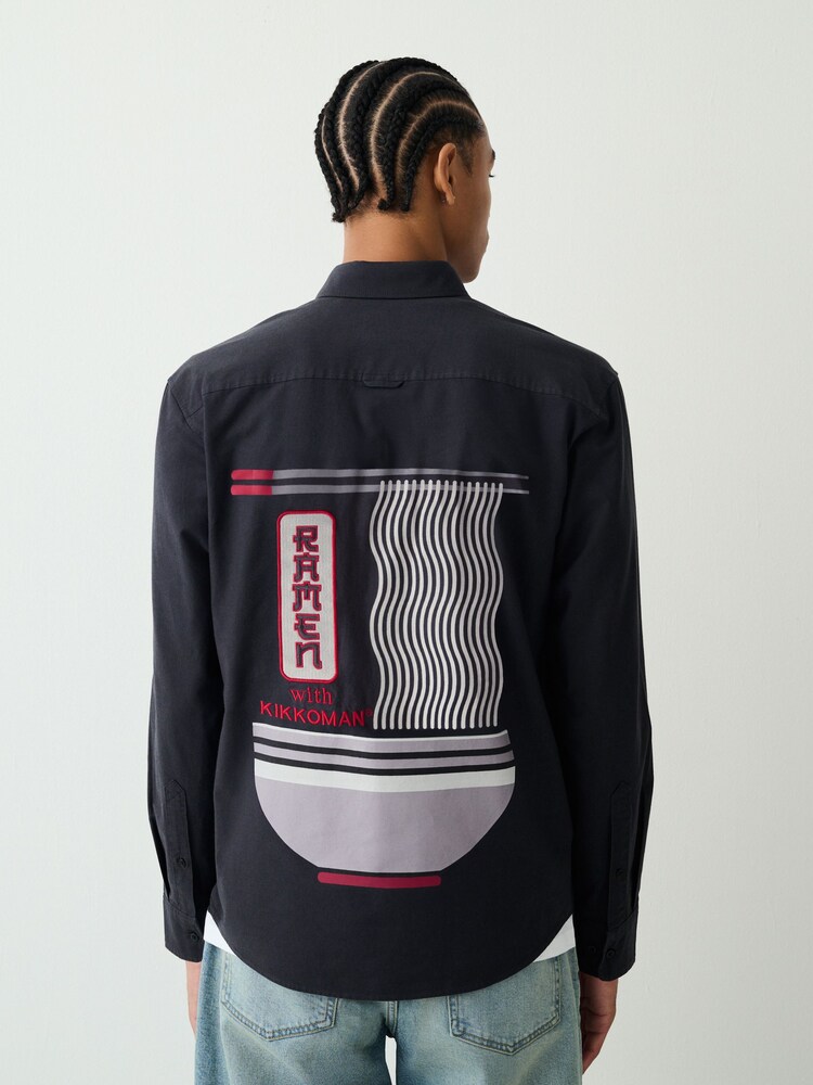 Charcoal Grey Ramen License Oxford Long Sleeve Shirt - Image 1 of 11