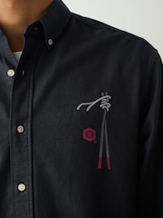 Charcoal Grey Ramen License Oxford Long Sleeve Shirt - Image 5 of 11