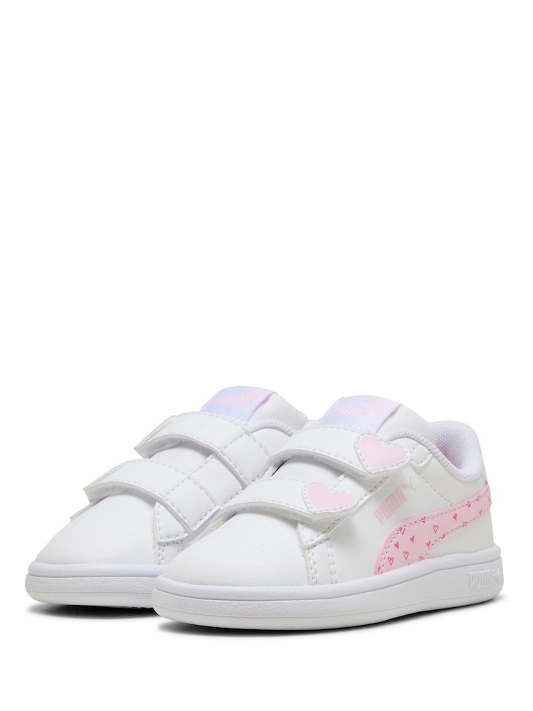 Puma White/Pink Infant Smash 3.0 Heart Trainers - Image 1 of 6
