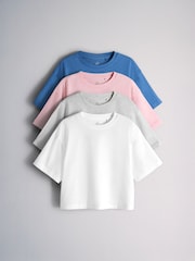 The Set 4 Pack Cropped Short Sleeve Cotton Blend T-Shirts Pink/Blue/Grey/White - Image 1 of 6