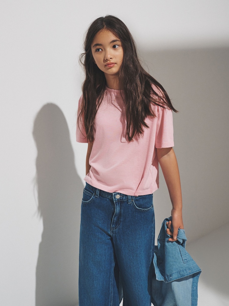 The Set 4 Pack Cropped Short Sleeve Cotton Blend T-Shirts Pink/Blue/Grey/White - Image 2 of 6