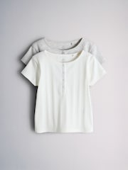 The Set Grey/White Short Sleeve Rib Henley Cotton T-Shirts 2 Pack - Image 2 of 6