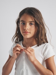 The Set Grey/White Short Sleeve Rib Henley Cotton T-Shirts 2 Pack - Image 4 of 6