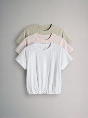 The Set 3 Pack Puffball Hem Cotton Jersey T-Shirts Pink/Khaki - Image 2 of 6