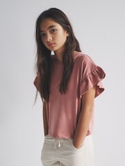 The Set 3 Pack Frill Sleeve Cotton T-Shirts Pink/Brown/Red - Image 1 of 6