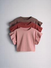The Set 3 Pack Frill Sleeve Cotton T-Shirts Pink/Brown/Red - Image 2 of 6