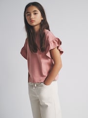 The Set 3 Pack Frill Sleeve Cotton T-Shirts Pink/Brown/Red - Image 3 of 6