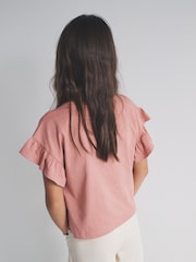 The Set 3 Pack Frill Sleeve Cotton T-Shirts Pink/Brown/Red - Image 4 of 6