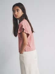 The Set 3 Pack Frill Sleeve Cotton T-Shirts Pink/Brown/Red - Image 5 of 6