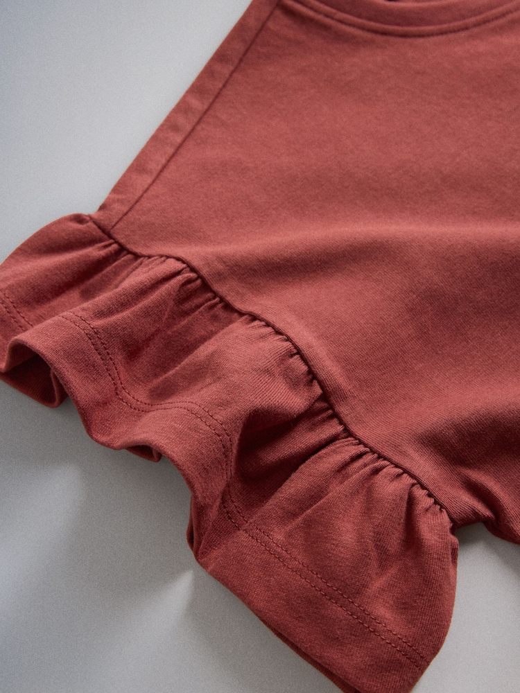 The Set 3 Pack Frill Sleeve Cotton T-Shirts Pink/Brown/Red - Image 6 of 6