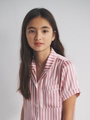 The Set Pink/Plum 2 Pack Short Sleeve Satin Pyjamas - Image 4 of 6