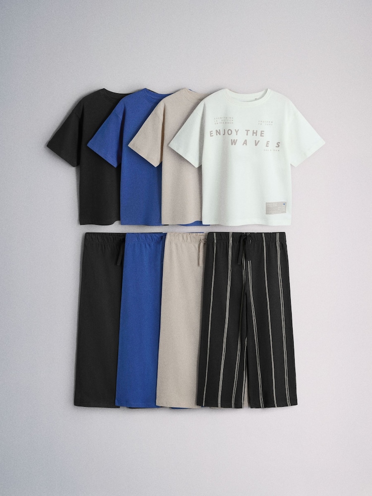 The Set 4 Pack Short Sleeve Cotton Jersey Pyjamas Navy Blue/Cream/Brown - Image 2 of 6