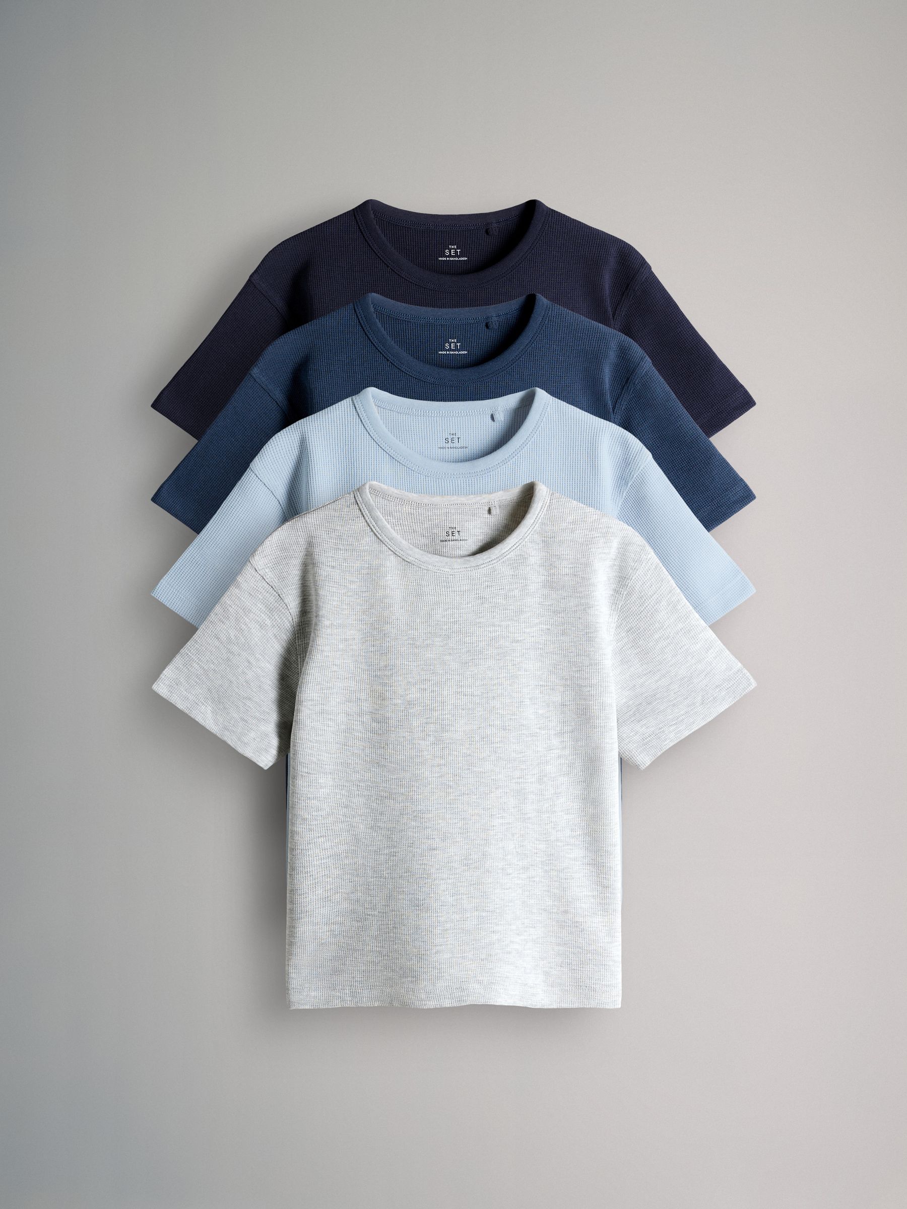 Buy The Set 4 Pack Short Sleeve Waffle T-Shirts Navy Blue/Grey