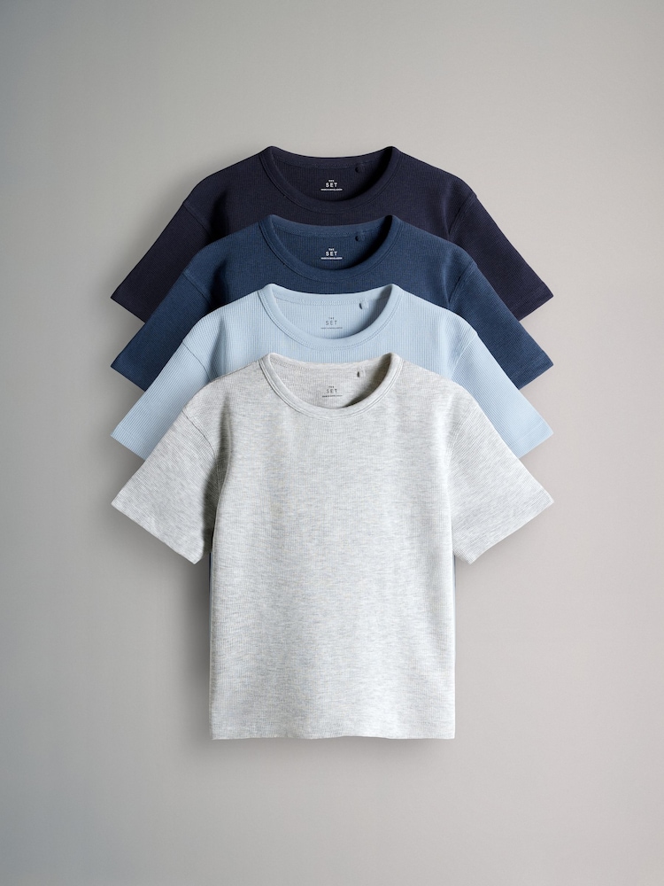The Set Navy Blue/Grey Marl/Blue 4 Pack Short Sleeve Waffle T-Shirts - Image 1 of 6