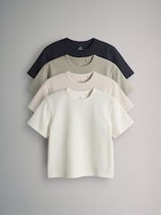 The Set Charcoal/Brown/Oatmeal Marl/White 4 Pack Short Sleeve Waffle T-Shirts - Image 1 of 7