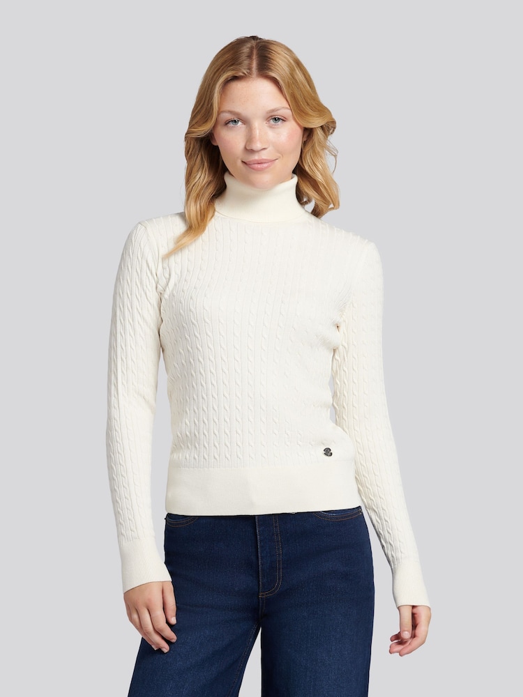 U.S. Polo Assn. Cream Fine Cable Roll Neck Jumper - Image 1 of 1 U.S. Polo Assn. Cream Fine Cable Roll Neck Jumper - Image 1 of 1