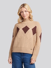 Natur - U.S. Polo Assn. Cable Argyle Mock Neck Jumper - Bild 1 von 1