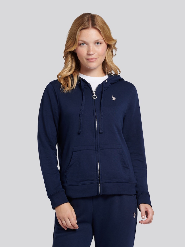 أزرق - U.S. Polo Assn. Womens Double Horsemen Zip Through Sweatshirt - صورة 1 من 7