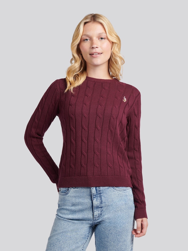 U.S. Polo Assn. Brown Crew Neck Cable Jumper - Image 1 of 1