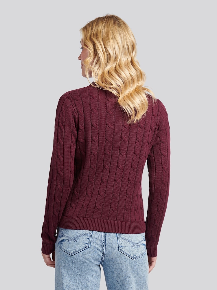 U.S. Polo Assn. Brown Womens Crew Neck Cable Knit Pink Jumper - Image 2 of 4