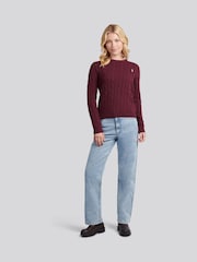 U.S. Polo Assn. Brown Womens Crew Neck Cable Knit Pink Jumper - Image 3 of 4