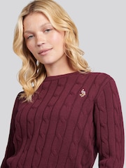U.S. Polo Assn. Brown Womens Crew Neck Cable Knit Pink Jumper - Image 4 of 4
