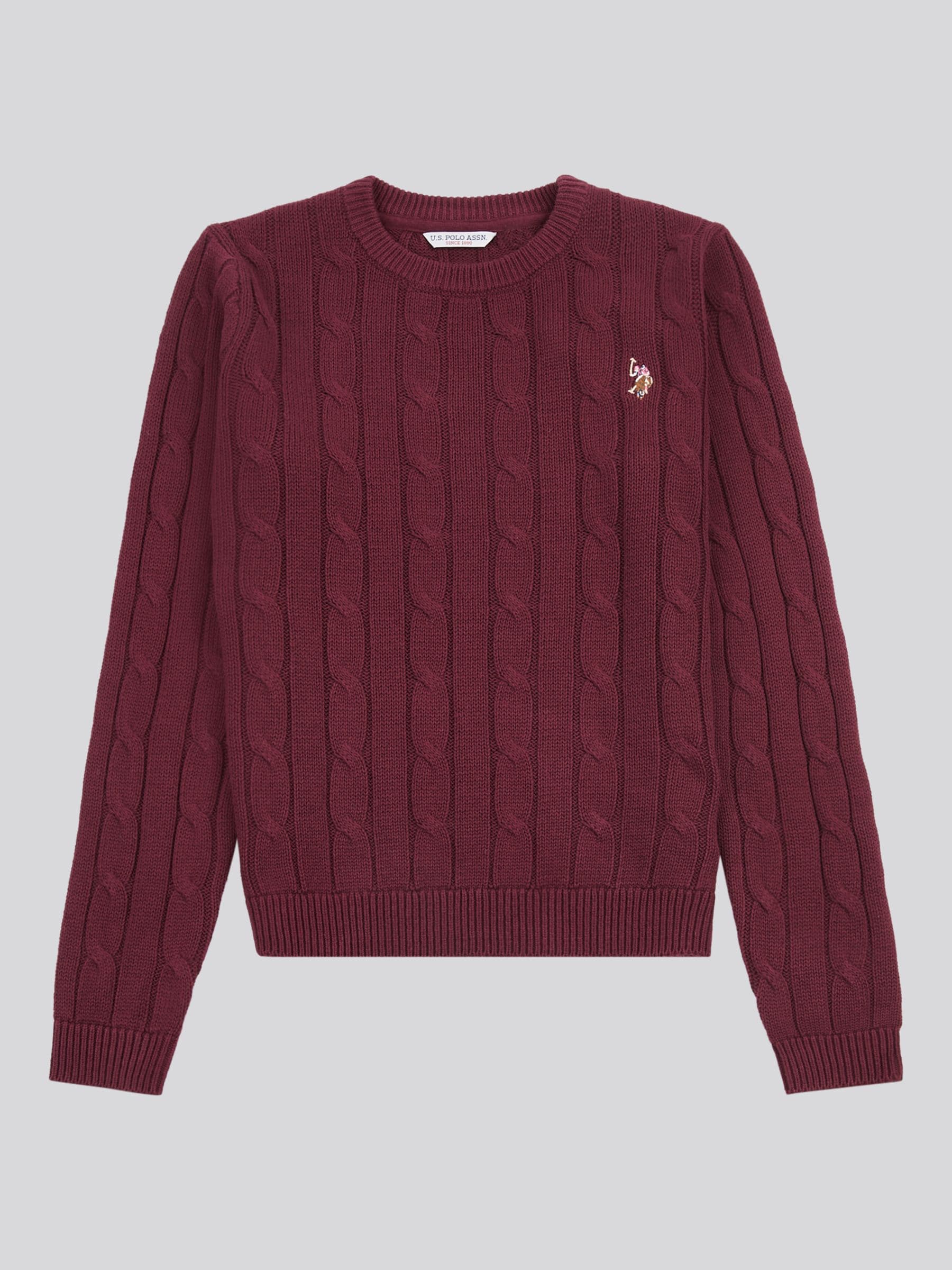 Buy U.S. Polo Assn. Burgundy Red Crew Neck Cable Knit Jumper from