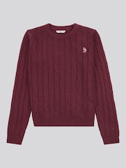 U.S. Polo Assn. Brown Womens Crew Neck Cable Knit Pink Jumper - Image 5 of 7
