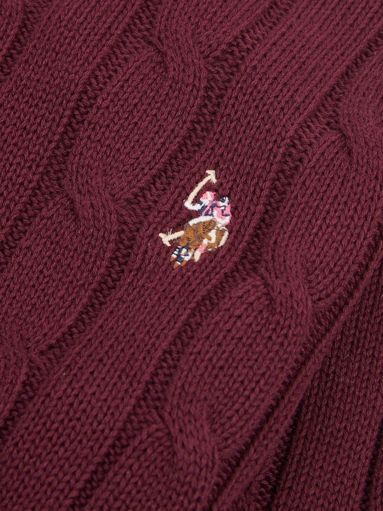 U.S. Polo Assn. Brown Womens Crew Neck Cable Knit Pink Jumper - Image 7 of 7