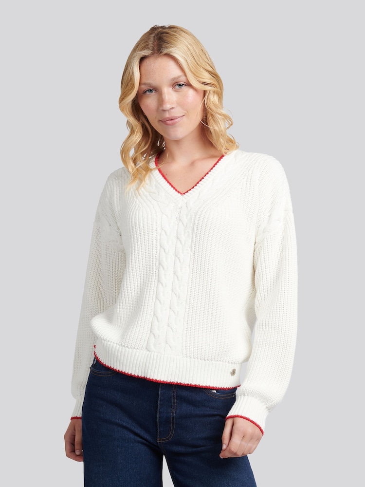 U.S. Polo Assn. White Braid Cable Cricket Jumper - Image 1 of 1