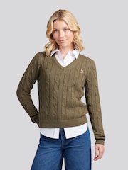 U.S. Polo Assn. Green V-Neck Cable Jumper - Image 1 of 1