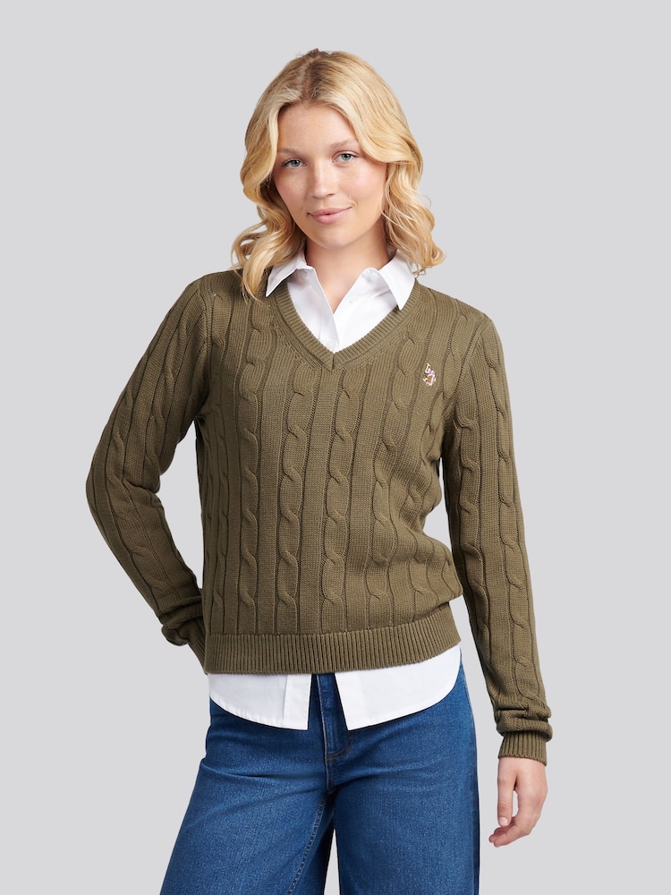 U.S. Polo Assn. Green V-Neck Cable Jumper - Image 1 of 1