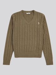 U.S. Polo Assn. Green V-Neck Cable Jumper - Image 6 of 8