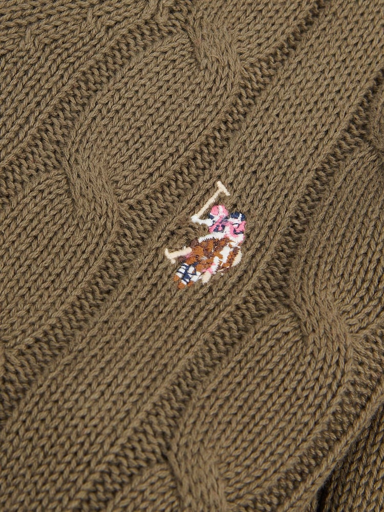 U.S. Polo Assn. Green V-Neck Cable Jumper - Image 8 of 8 U.S. Polo Assn. Green V-Neck Cable Jumper - Image 8 of 8