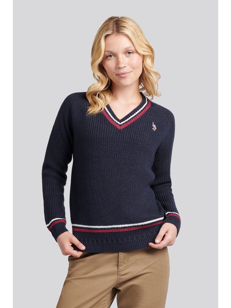 U.S. Polo Assn. Blue Tri Stripe Tipping Cricket Jumper - Image 2 of 2 U.S. Polo Assn. Blue Tri Stripe Tipping Cricket Jumper - Image 2 of 2