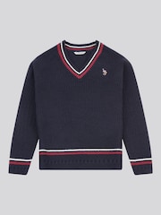 U.S. Polo Assn. Blue Tri Stripe Tipping Cricket Jumper - Image 5 of 7
