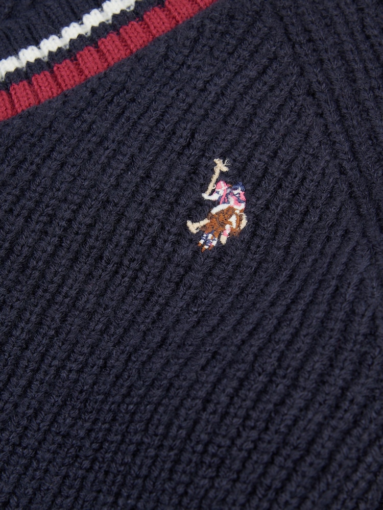 U.S. Polo Assn. Blue Tri Stripe Tipping Cricket Jumper - Image 7 of 7