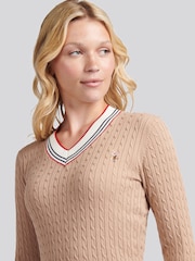 U.S. Polo Assn. Natural Fine Cable Contrast V-Neck Jumper - Image 4 of 4