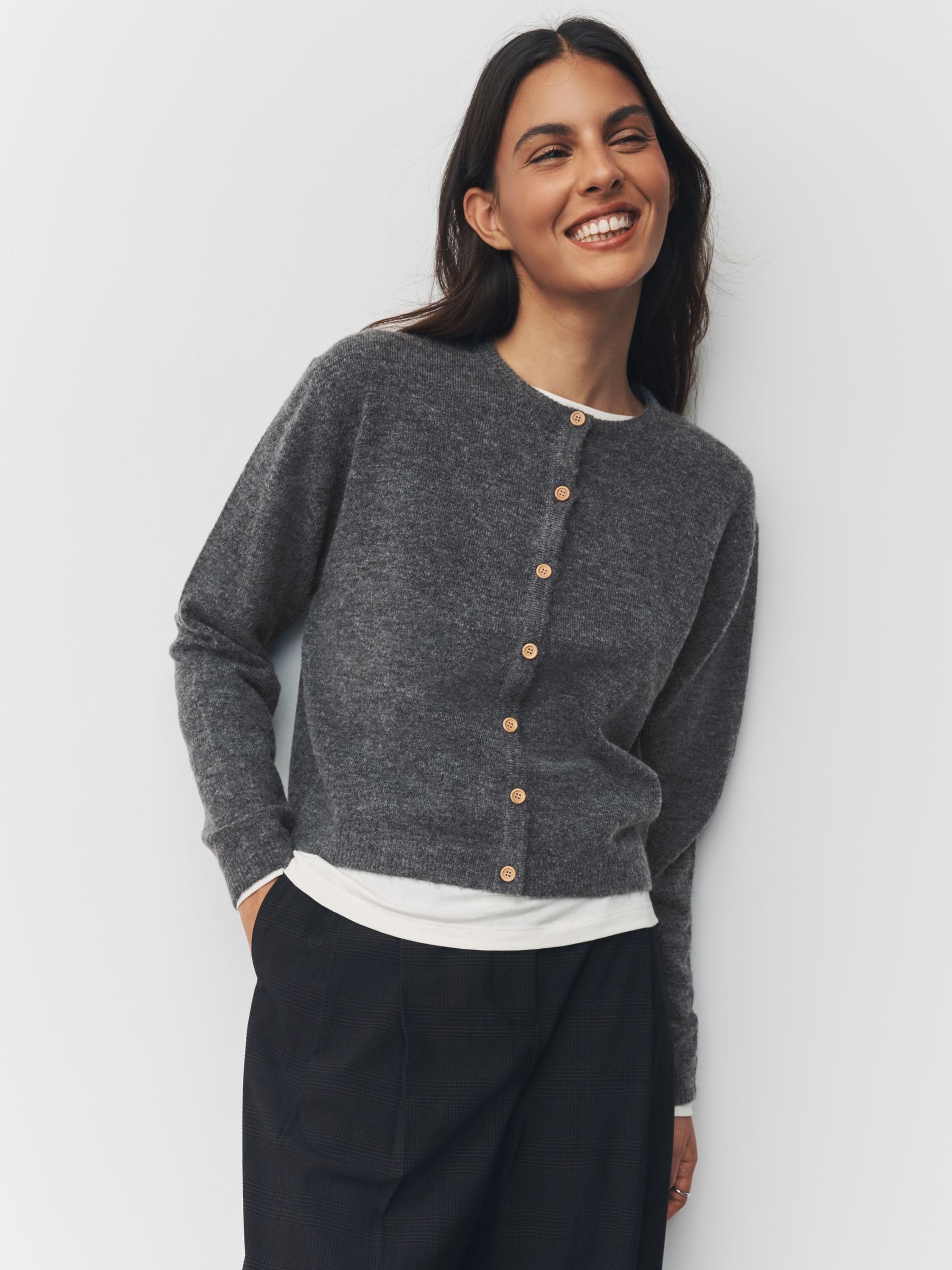 Buy Dark Grey Crew Neck Knitted Cardigan from Next South Korea
