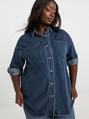 Simply Be Blue Lightweight Oversized Shirt - Image 4 of 4